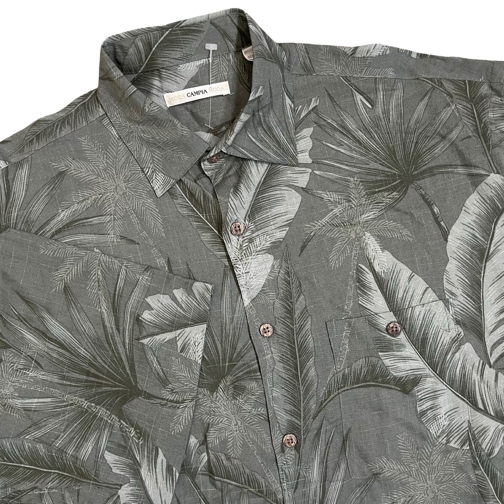 Moda Campia Sport Camp Shirt Men‎ M Fig Green Palm Leaf Tropical Rayon Hawaiian